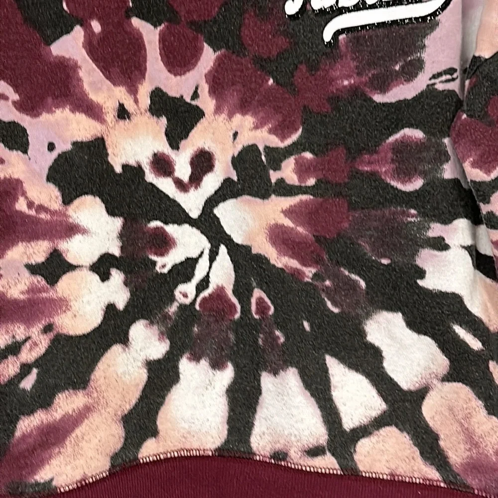Girls' Justice maroon and dark gray tie-dye sweatshirt, logo in great shape!, L